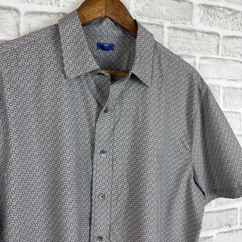 FootJoy Light Gray Argyle Print Polyester Stretch Casual Button Up Shirt LARGE